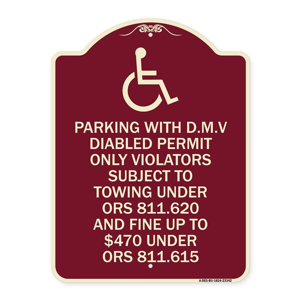 Signmission Parking with D.M.V Disabled Permit Only Violators Subject to Towing Under Ors 811.620, BU-1824-23342 A-DES-BU-1824-23342 - main